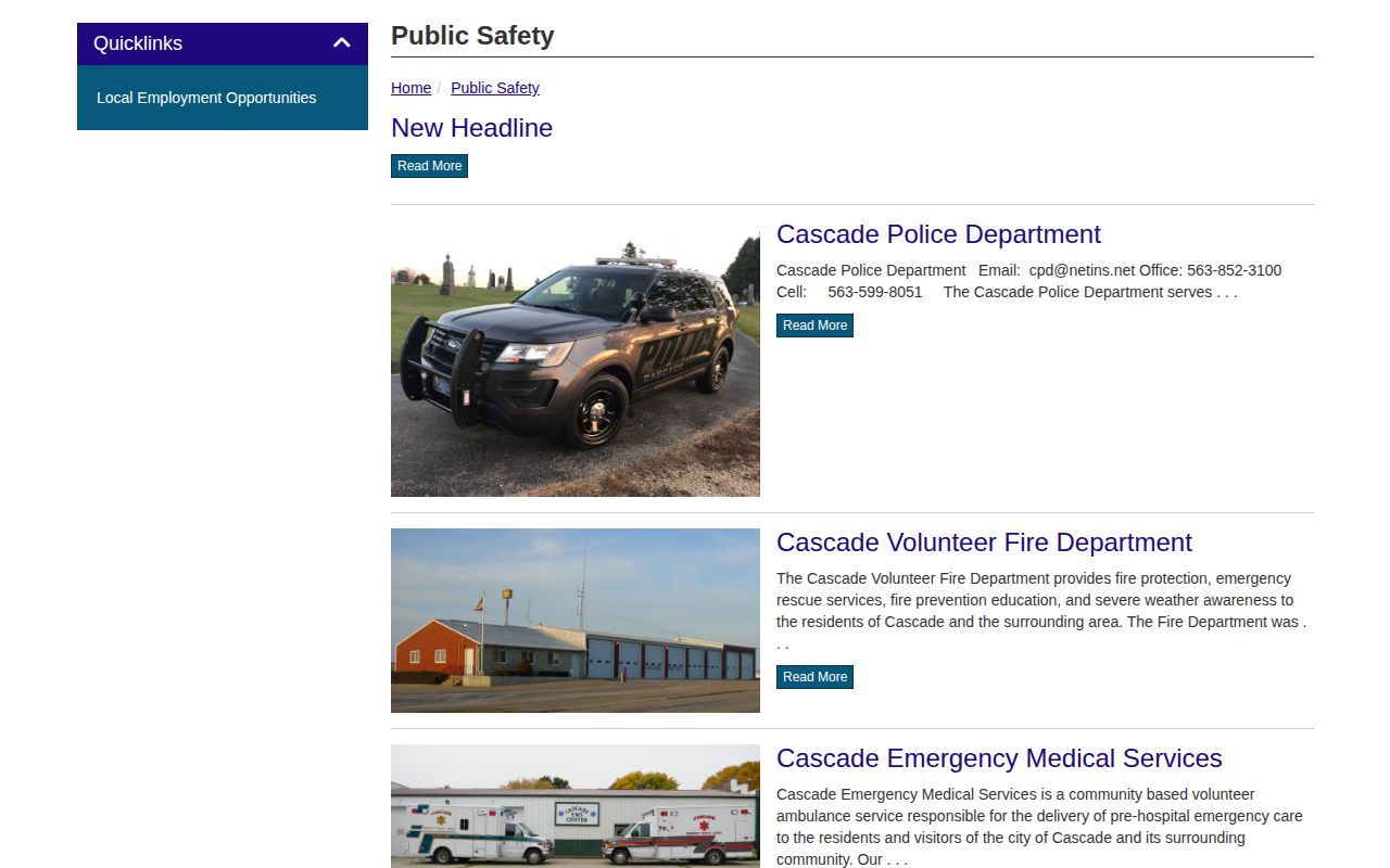Cascade Public Safety official police and Jones County arrest record contacts