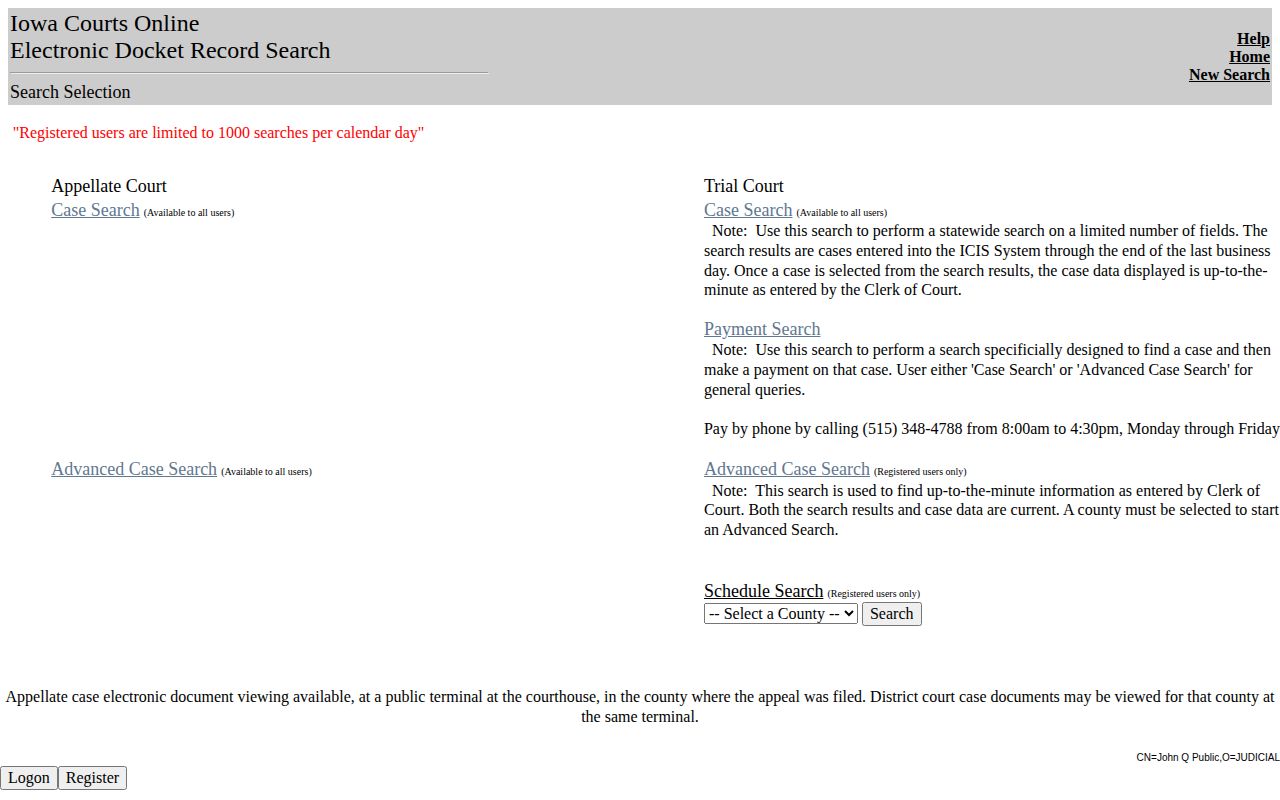 Official Iowa Courts Online case search