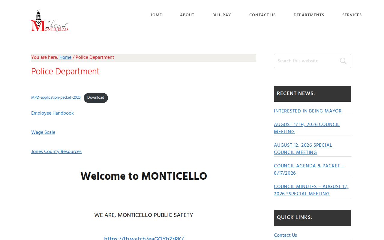 Monticello Police Department official Jones County arrest records page