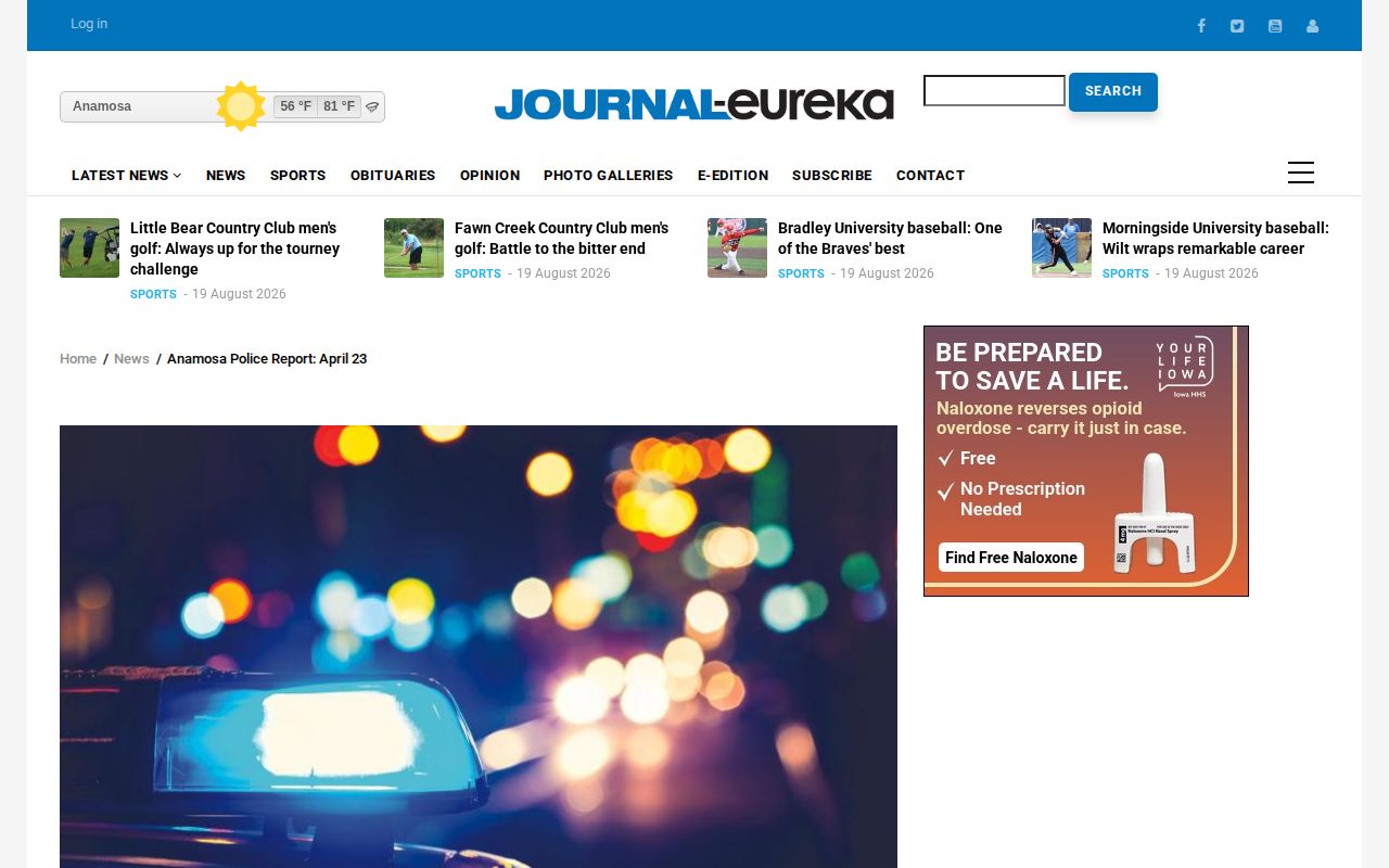 Jones County news record in the Journal-Eureka police report interface